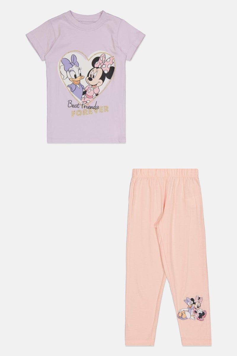 Disney Junior طقم نوم للبنات الصغيرات مكون من قطعتين تي شيرت بأكمام قصيرة وطباعة ميني، متعدد الألوان - Image 1