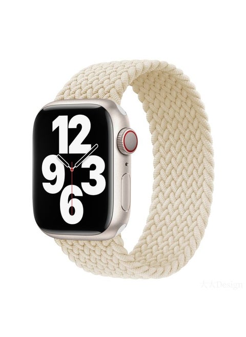Replacement Strap Nylon Single-turn Braided Watch Band For Apple Watch Series 9&8&7 41mm / SE 3&SE 2&6&SE&5&4 40mm / 3&2&1 38mm, Length:145mm Starlight