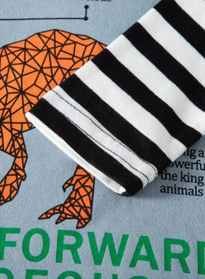 يونيكي Blue Printed Long Sleeve Crew Neck T-Shirt