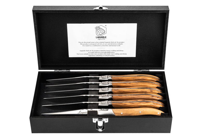 Laguiole Style de Vie Steak Knives, Luxury Line, 6 pieces, Olive Wood, in giftbox - Image 3
