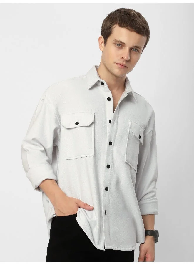 بيونغ قميص فلانيل أبيض معاد تدويره