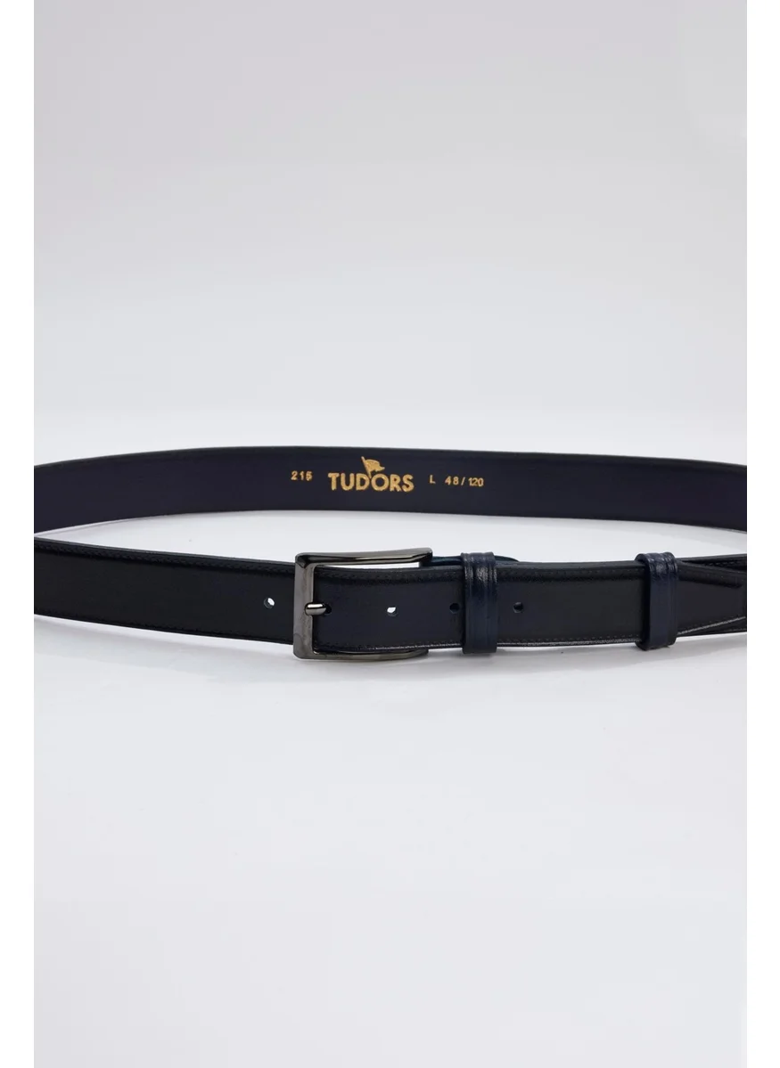 Tudors Men's Leather 3.5 cm Classic Navy Blue Belt