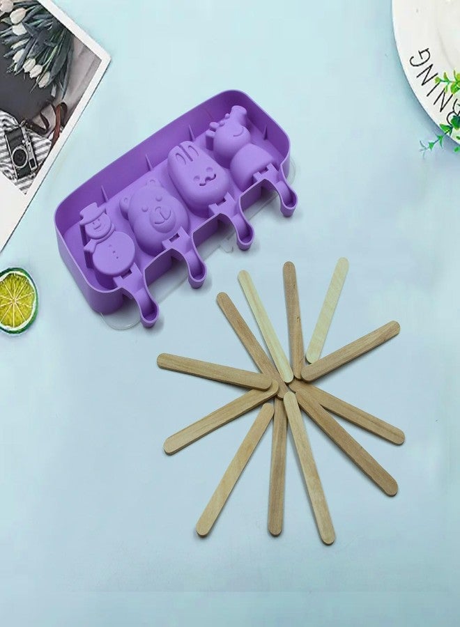 SynSo 3 Cavities Reusable Colorful Silicone Ice Cream Bar Popsicle Mold/Chocolate Candy Mould/Ice Pop Kulfi Mold with Sticks and Lid (Multidesign - Multicolor) - Image 4