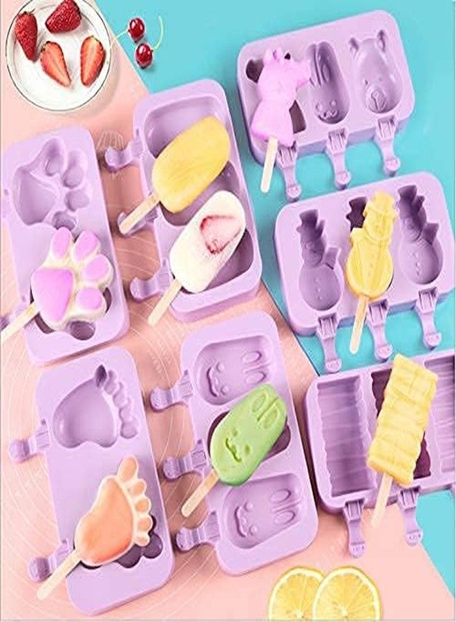 SynSo 3 Cavities Reusable Colorful Silicone Ice Cream Bar Popsicle Mold/Chocolate Candy Mould/Ice Pop Kulfi Mold with Sticks and Lid (Multidesign - Multicolor) - Image 3