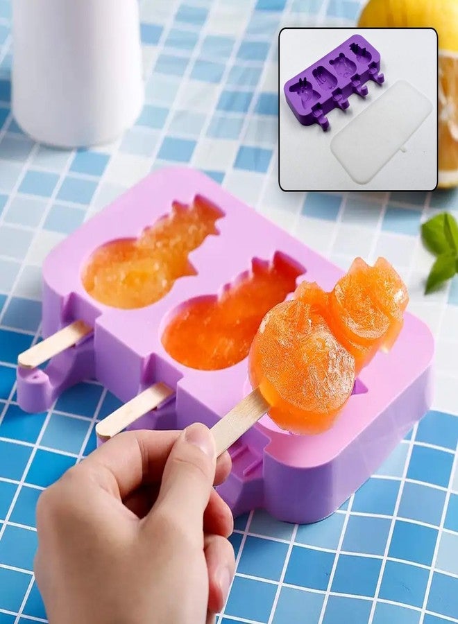 SynSo 3 Cavities Reusable Colorful Silicone Ice Cream Bar Popsicle Mold/Chocolate Candy Mould/Ice Pop Kulfi Mold with Sticks and Lid (Multidesign - Multicolor) - Image 1