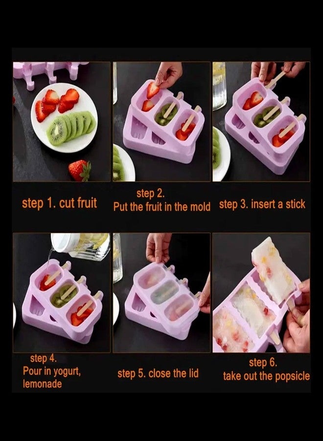 SynSo 3 Cavities Reusable Colorful Silicone Ice Cream Bar Popsicle Mold/Chocolate Candy Mould/Ice Pop Kulfi Mold with Sticks and Lid (Multidesign - Multicolor) - Image 5