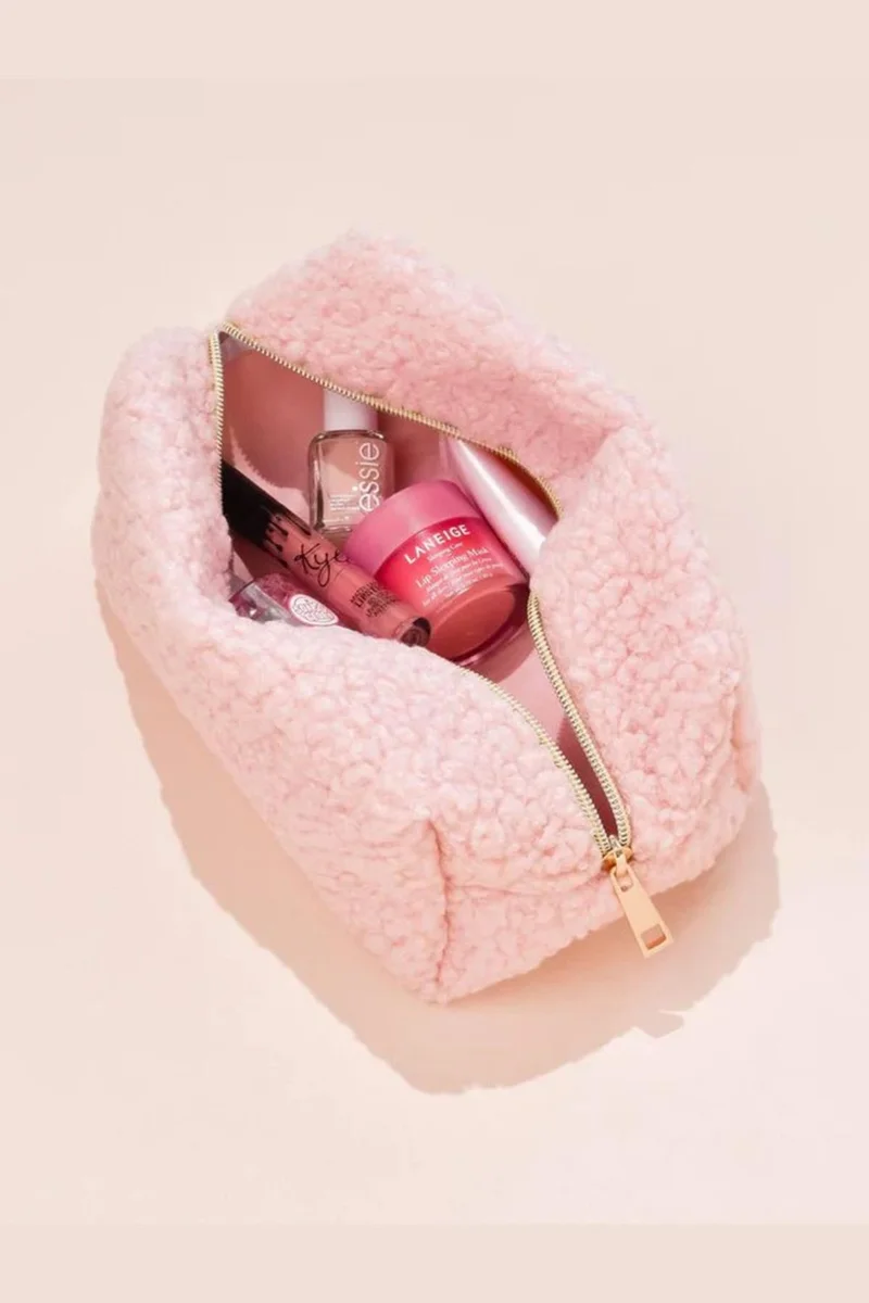 باهلس Teddy Plush Pink Medium Size Makeup Bag
