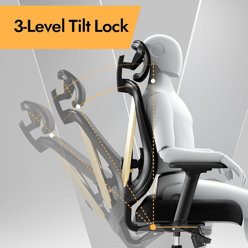 HOLLUDLE Ergonomic Mesh Office Chair - 3D Adjustable Lumbar Support & 3D Armrests, V-Shaped Back, Adjustable Desk Chair for Office & Home, Black and Gold - Image 5