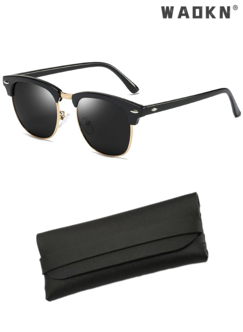 دبليو أيه أو كي أن نظارات شمسية مستقطبة للنساء والرجال، نظارات شمسية بحماية من الأشعة فوق البنفسجية 400 بإطار معدني نصفي، نظارات شمسية عصرية مضادة للتوهج للصيف في الهواء الطلق والسفر على الشاطئ والتخييم والقيادة - Image 1