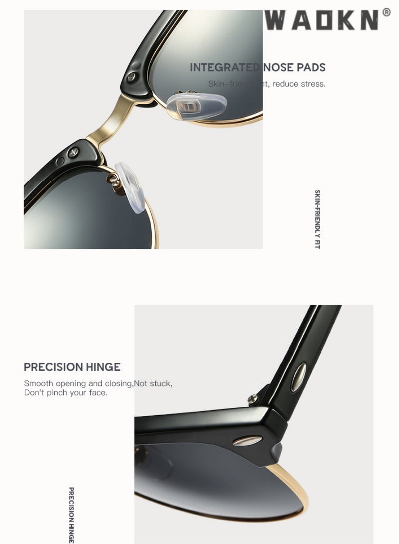 دبليو أيه أو كي أن نظارات شمسية مستقطبة للنساء والرجال، نظارات شمسية بحماية من الأشعة فوق البنفسجية 400 بإطار معدني نصفي، نظارات شمسية عصرية مضادة للتوهج للصيف في الهواء الطلق والسفر على الشاطئ والتخييم والقيادة - Image 2
