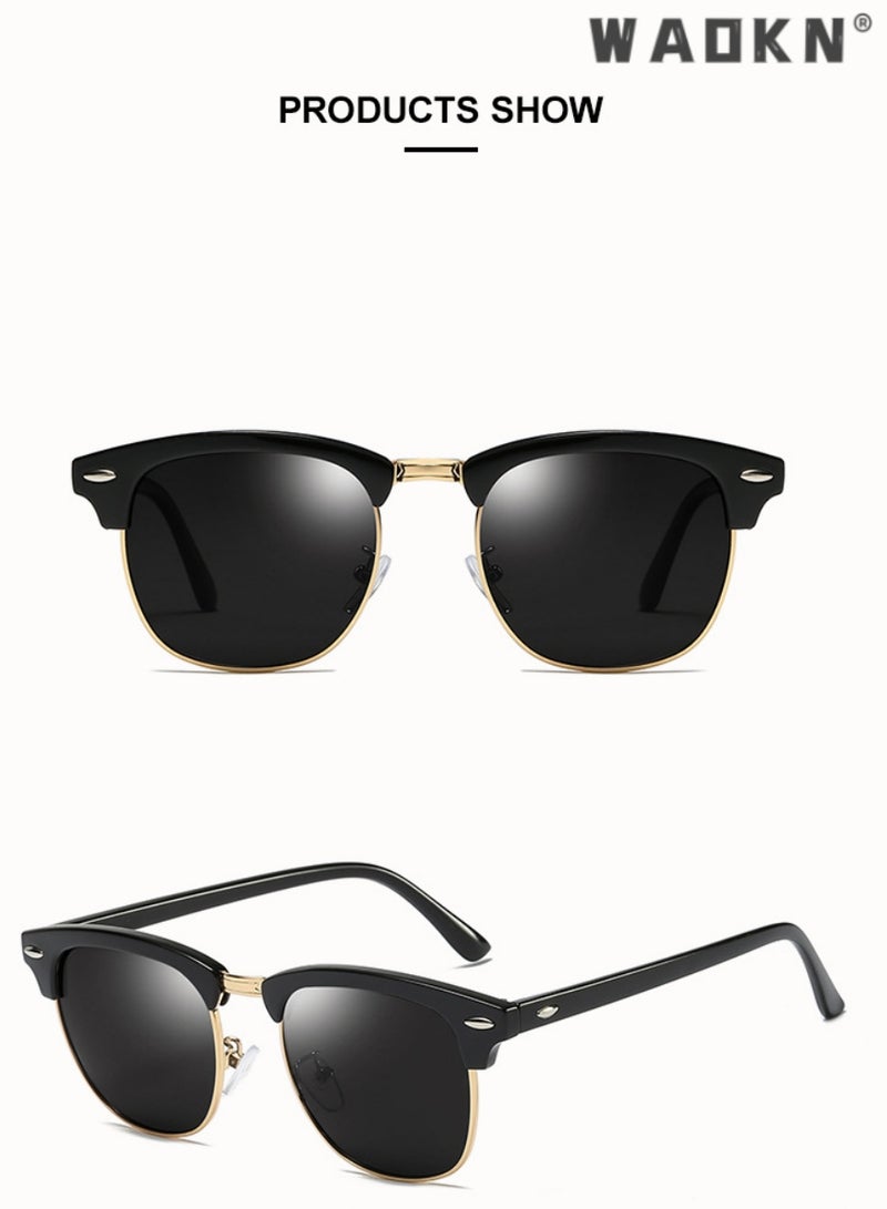 دبليو أيه أو كي أن نظارات شمسية مستقطبة للنساء والرجال، نظارات شمسية بحماية من الأشعة فوق البنفسجية 400 بإطار معدني نصفي، نظارات شمسية عصرية مضادة للتوهج للصيف في الهواء الطلق والسفر على الشاطئ والتخييم والقيادة - Image 3