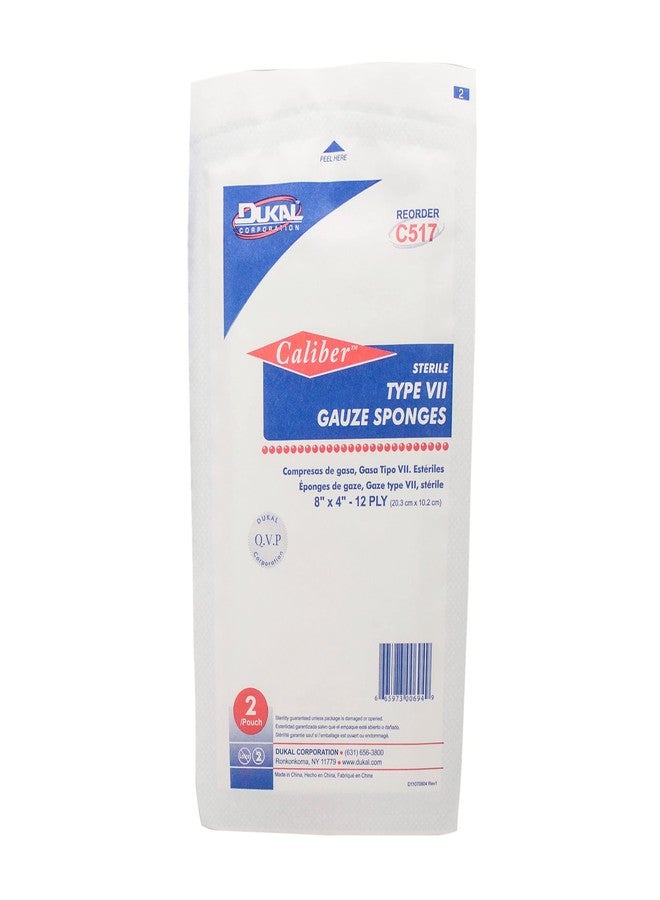 Dukal C517 Type VII Gauze Sponge, 8" x 4", 12-Ply, Sterile, Pack of 25 - Image 1