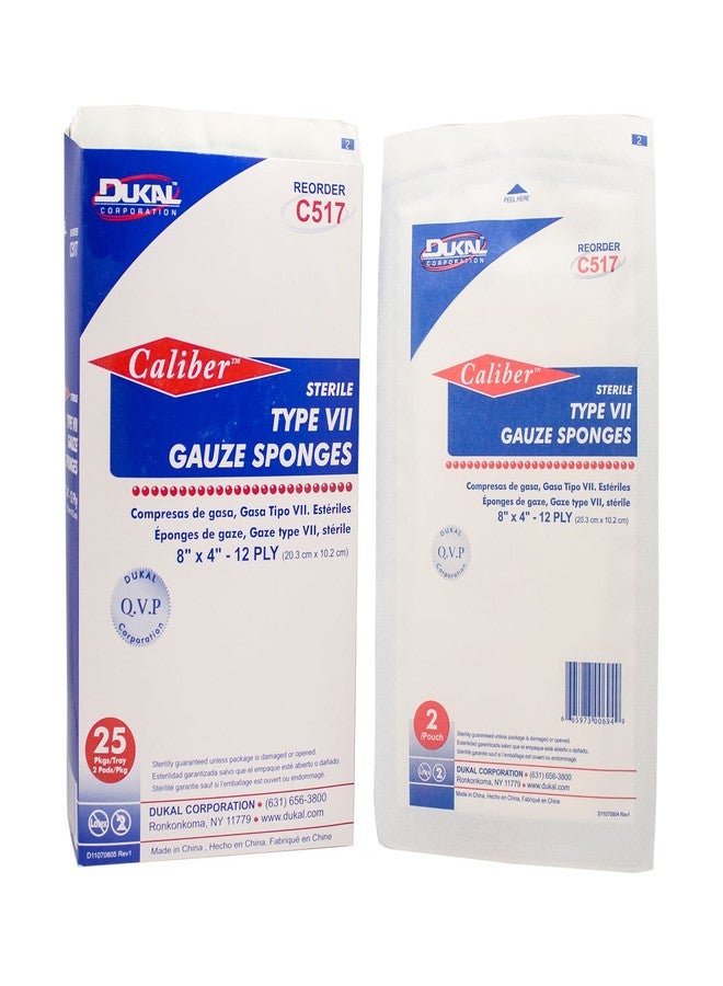 Dukal C517 Type VII Gauze Sponge, 8" x 4", 12-Ply, Sterile, Pack of 25 - Image 3