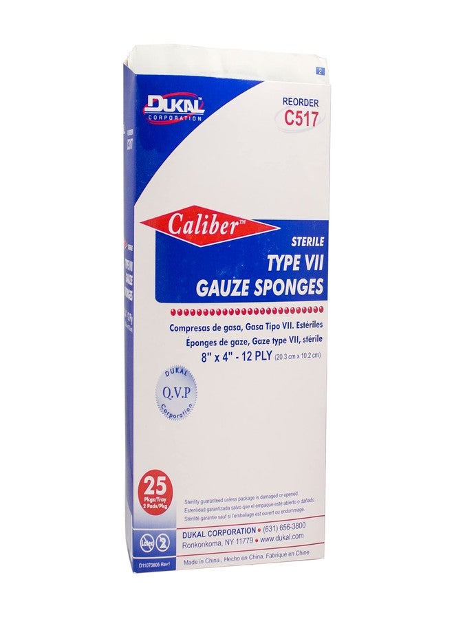 Dukal C517 Type VII Gauze Sponge, 8" x 4", 12-Ply, Sterile, Pack of 25 - Image 2