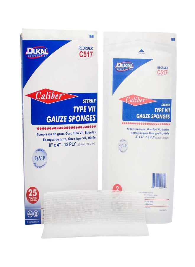 Dukal C517 Type VII Gauze Sponge, 8" x 4", 12-Ply, Sterile, Pack of 25 - Image 4
