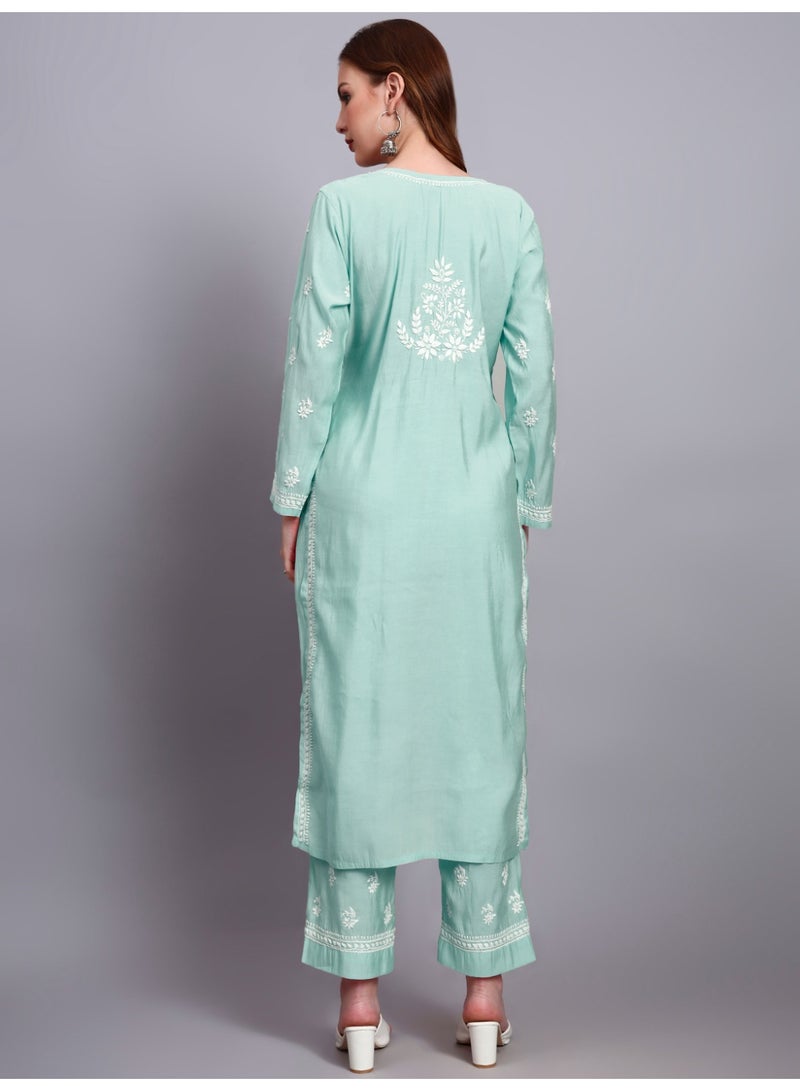 Alaya Hand Embroidered Chikankari Chanderi Kurta Set-AL4089KS - Image 2