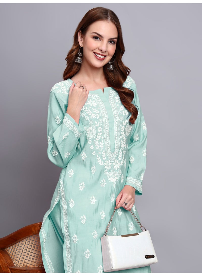 Alaya Hand Embroidered Chikankari Chanderi Kurta Set-AL4089KS - Image 4