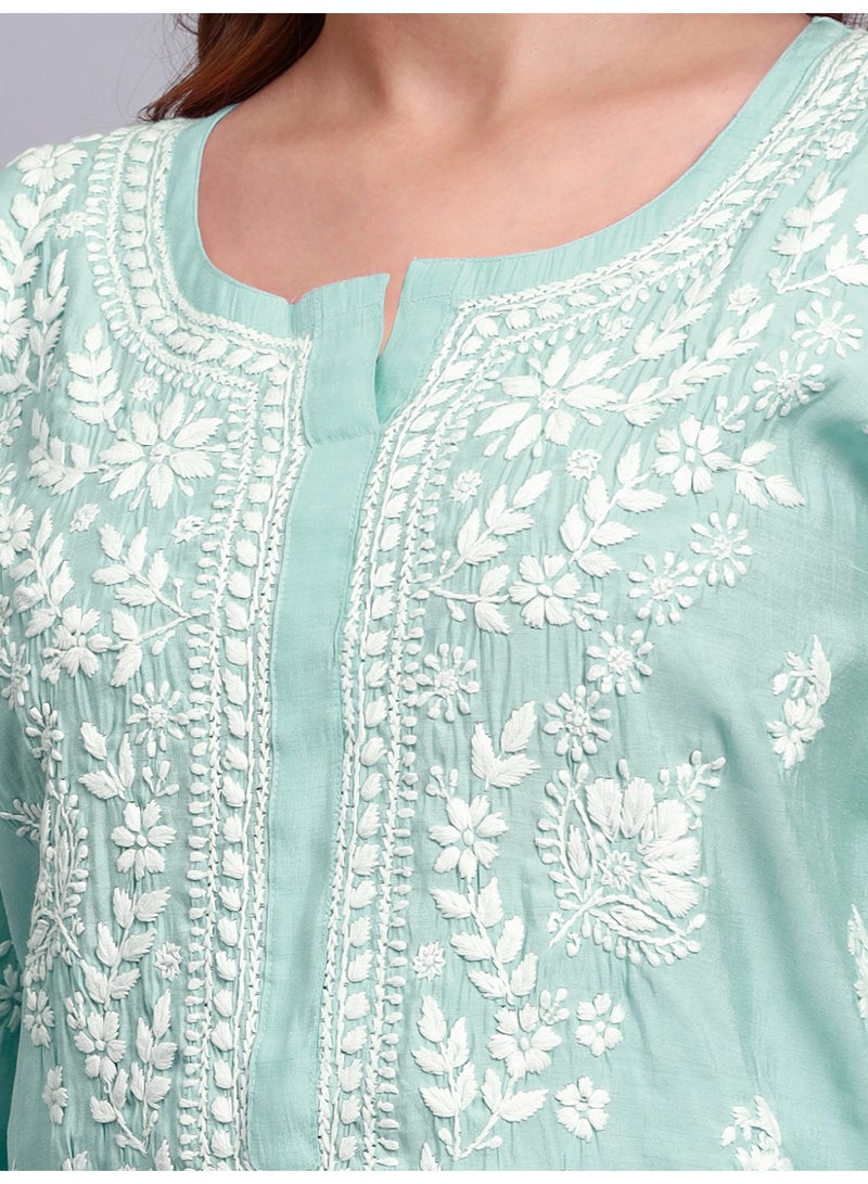 Alaya Hand Embroidered Chikankari Chanderi Kurta Set-AL4089KS - Image 5