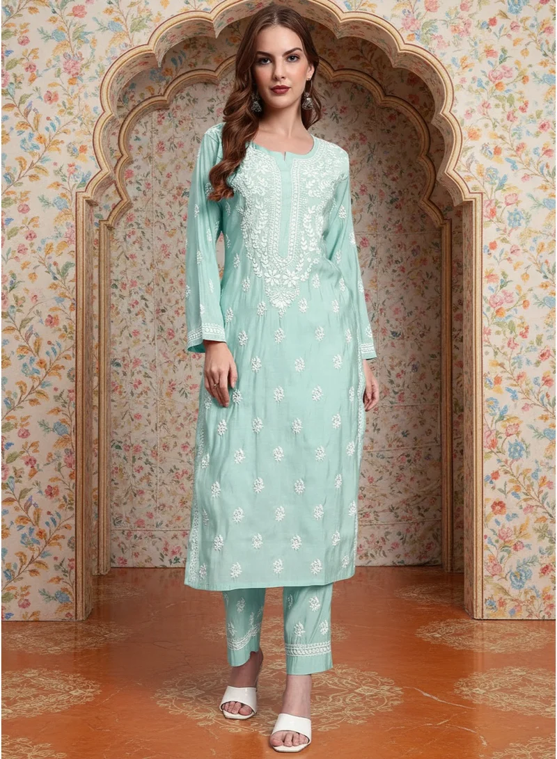 Alaya Hand Embroidered Chikankari Chanderi Kurta Set-AL4089KS
