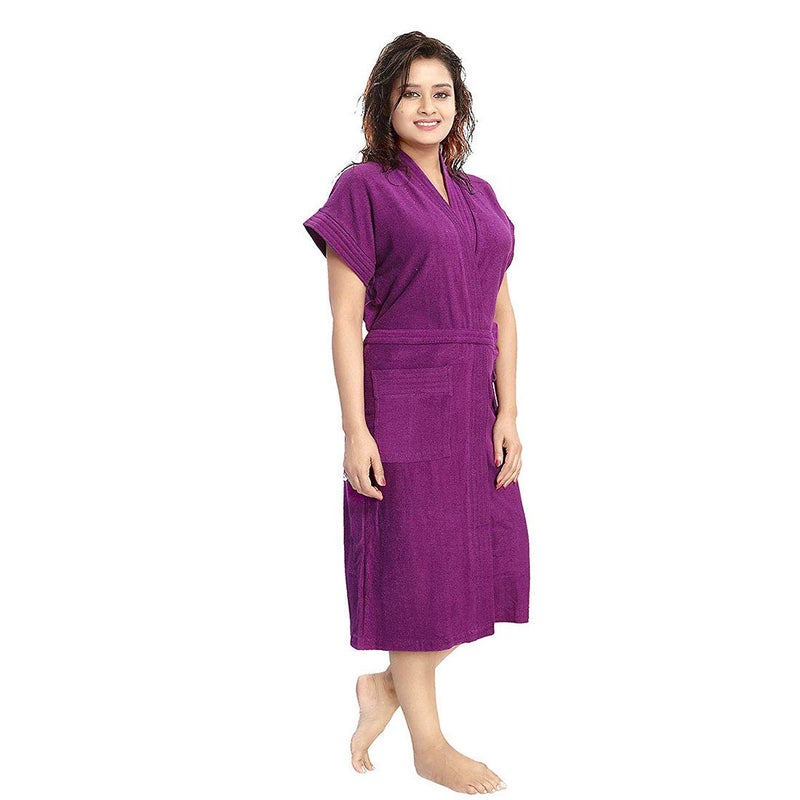 Poorak bathrobes terry cotton free size bathrobe for women bathsuit fit up to 42 inches chest size ladies Purple bathrobe - Image 1