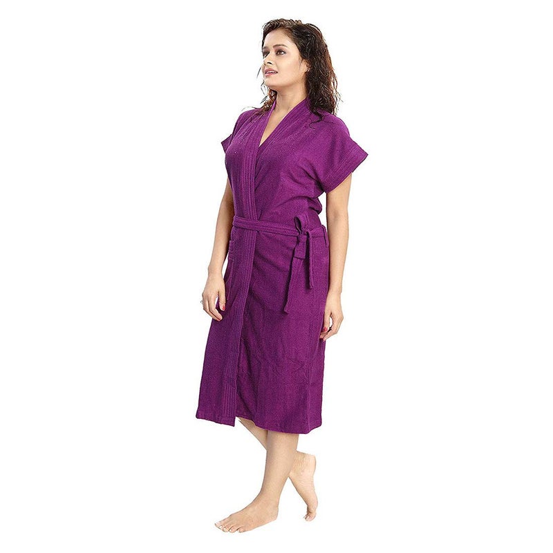 Poorak bathrobes terry cotton free size bathrobe for women bathsuit fit up to 42 inches chest size ladies Purple bathrobe - Image 2