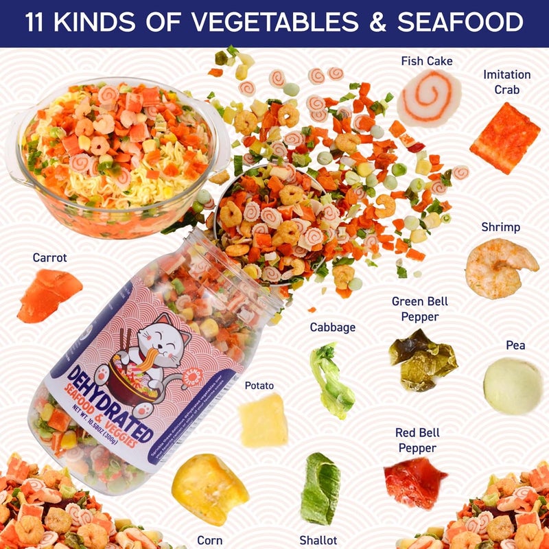 Egcina Dehydrated Freeze-Dried Seafood & Vegetable Mix - 100% Natural Ramen Toppings, 10.58 oz - Image 2