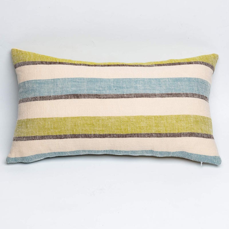 NATUS WEAVER 2 Pieces Decorative Classic Retro Stripe Throw Pillow Cover with Hidden Zipper Soft Linen Modern Farmhouse Lumbar Cushion Case for Sofa Bedroom Car 12 x 20 Inch Green Blue Mixed - Image 2