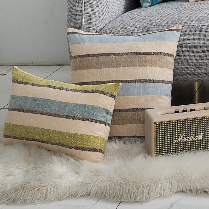 NATUS WEAVER 2 Pieces Decorative Classic Retro Stripe Throw Pillow Cover with Hidden Zipper Soft Linen Modern Farmhouse Lumbar Cushion Case for Sofa Bedroom Car 12 x 20 Inch Green Blue Mixed - Image 5