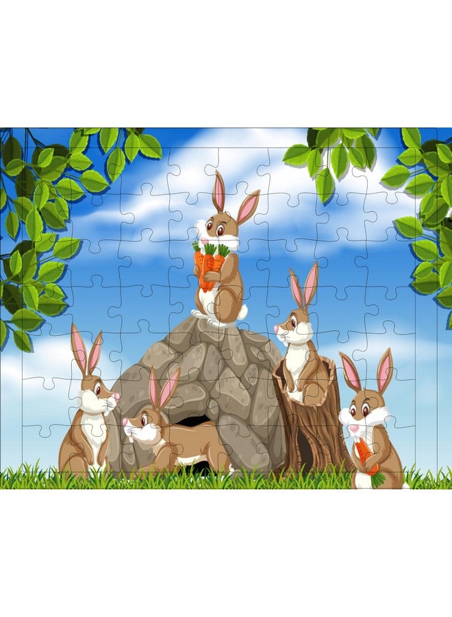 Fiddlys 54 Pcs Wood Jigsaw Puzzles for Kids & Children Age 6+ Animal World and Sea World (Bunny) - Image 1