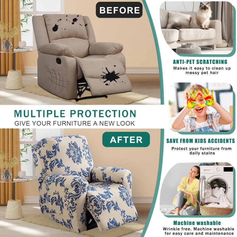NILUOH Recliner Covers 4 Pieces Stretch Lazy Boy Recliner Chair Covers That Stay in Place, Covers for Electric Power Lift Reclining Chair, Washable Furniture Protector for Pet, Kids, Living Room - Image 4