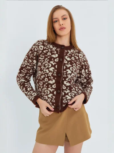 MixRay Mixray Leopard Print Buttoned Cardigan