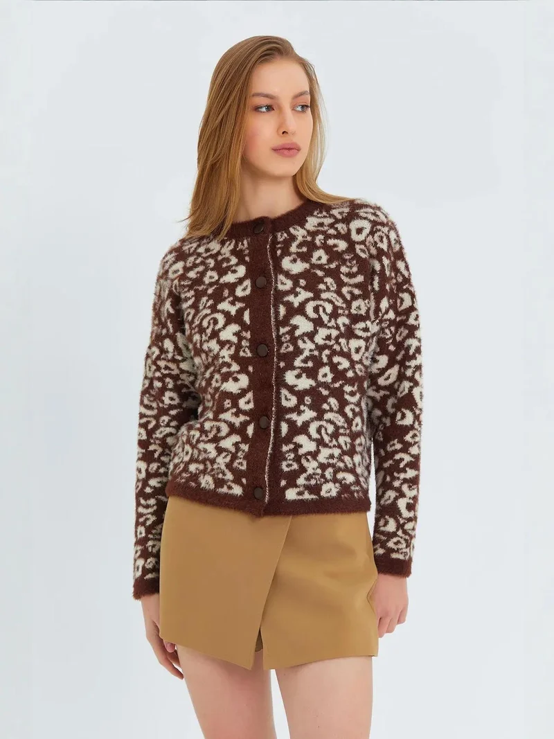 MixRay Mixray Leopard Print Buttoned Cardigan