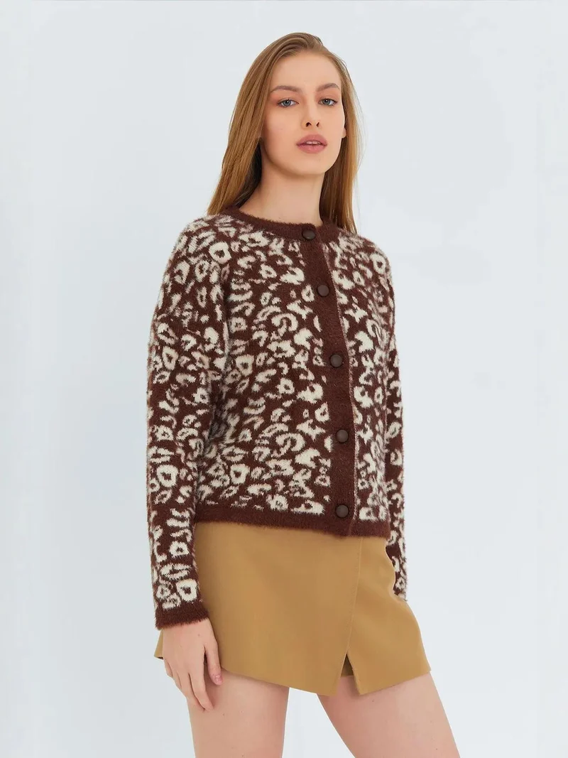 MixRay Mixray Leopard Print Buttoned Cardigan