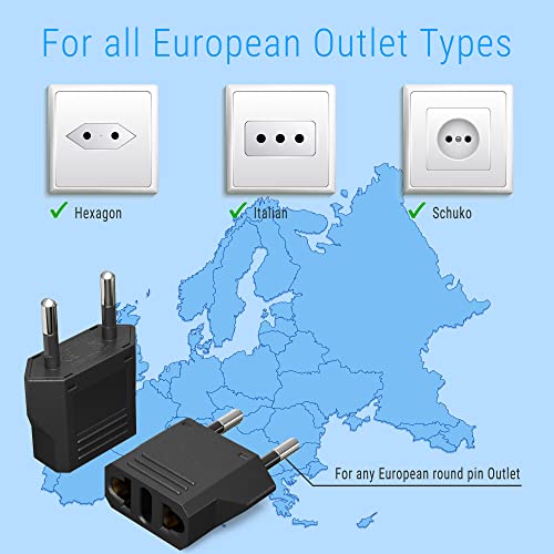 Unidapt European Travel Plug Adapter Type C - 4 Pack, US to Europe Pin Converter for Italy, Spain, Germany, France & More - Reliable Power Outlet Adaptor for EU Travel, Compact & Safe Design, Black - Image 5