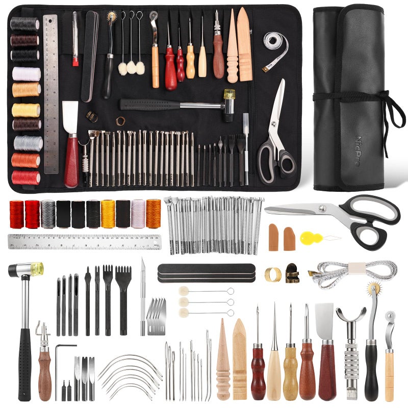 Nicpro 85PCS Leather Tooling Kit Leather Working Tools Kit with Custom Storage Bag, Adults Leather Making Craft Tools Beginner Kit for Stamping Sewing Carving Cutting Punching Leather Working - Image 1