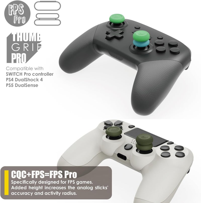 مجموعة أغطية عصا التحكم من Skull & Co.، طراز Skin وCQC وFPS، لعصا التحكم التناظرية لوحدة تحكم Nintendo Switch Pro وPS5/PS4/Slim/Pro - أزرق/نيون أصفر، 3 أزواج (6 قطع) - Image 5