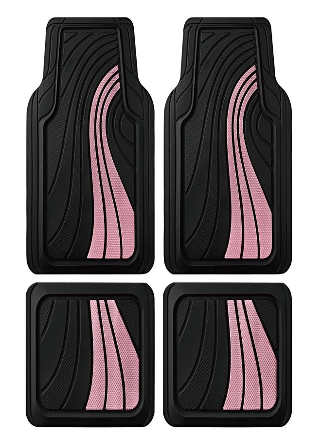 Road Comforts Car Floor Mats Full Set - Front & Rear Car Floor Mats with Aluminum Design, Anti-Slip Backing, All-Weather Protection, Trim-to-Fit Car Mats for Most Sedans, SUVs & Vans - Pink - Image 1