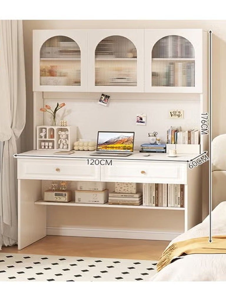 keke Modern Multifunctional Computer Table Home Office Writing Workstation with Drawers Glass Door & Storage Shelves 120 CMD - Image 1