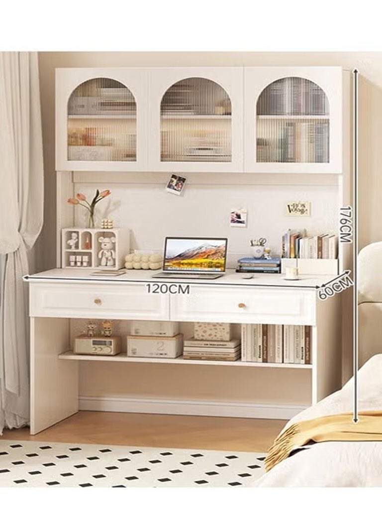 keke Modern Multifunctional Computer Table Home Office Writing Workstation with Drawers Glass Door & Storage Shelves 120 CMD - Image 4