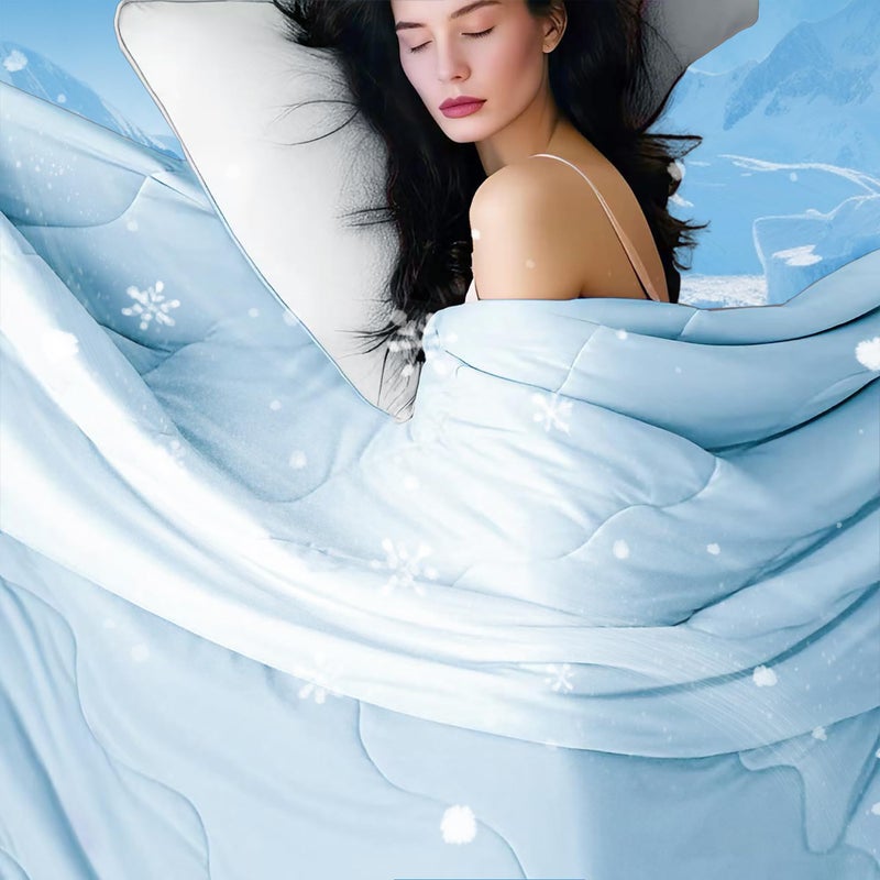 DOWNCOOL Cooling Comforter Queen Size Blue Cooling Blanket for Hot Sleeper Lightweight Breathable Blanket for Night SweatsDualSide Cooling Summer Bedding90X90 - Image 2