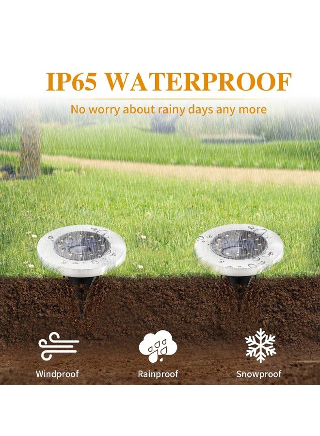 4 PCS Solar Ground Lights,  12 LED White Solar Pathway Lights, Waterproof, Modern, Outdoor, In-Ground, Garden, Path, Deck, Lawn, Patio, Walkway (Warm White) - Image 4