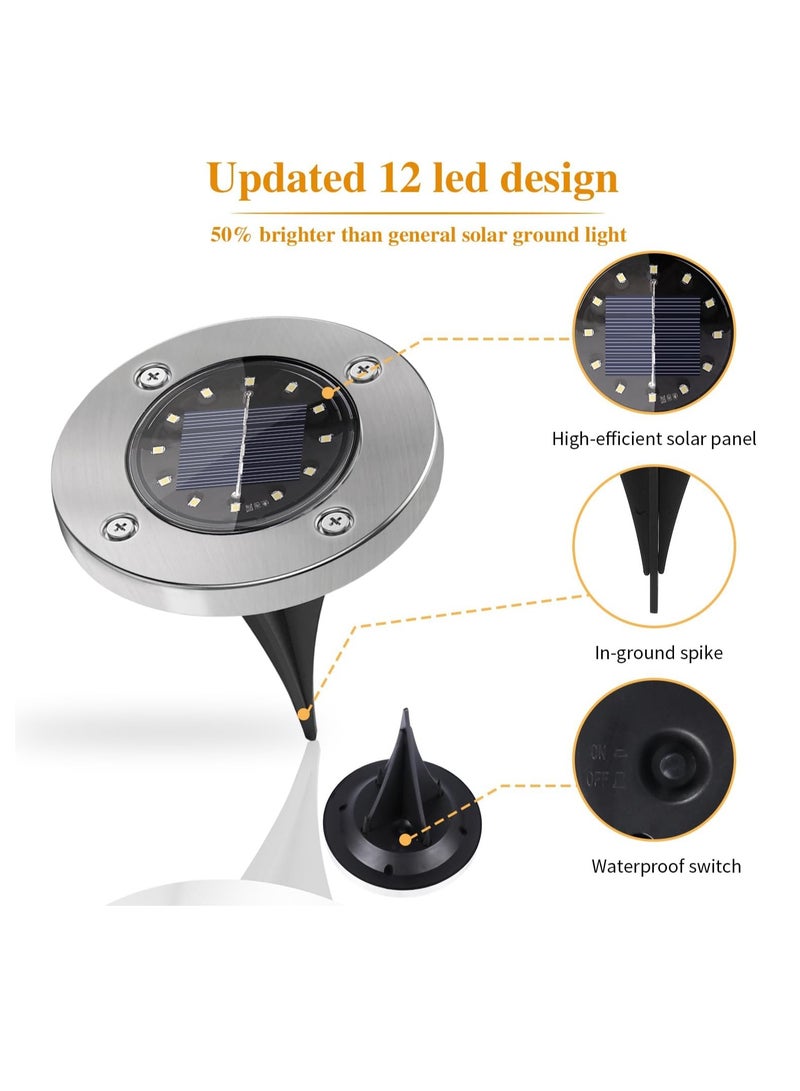 4 PCS Solar Ground Lights,  12 LED White Solar Pathway Lights, Waterproof, Modern, Outdoor, In-Ground, Garden, Path, Deck, Lawn, Patio, Walkway (Warm White) - Image 3