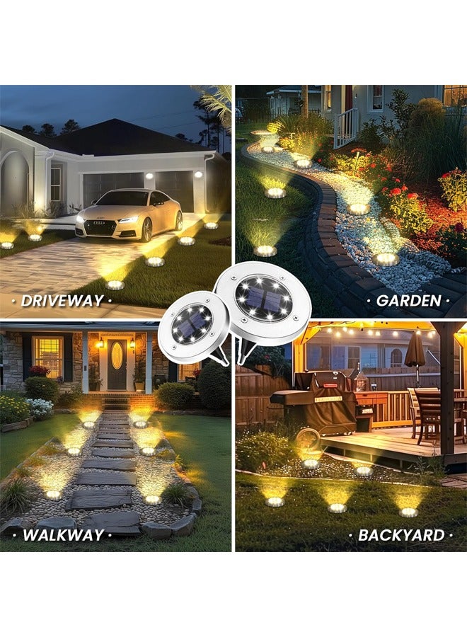 4 PCS Solar Ground Lights,  12 LED White Solar Pathway Lights, Waterproof, Modern, Outdoor, In-Ground, Garden, Path, Deck, Lawn, Patio, Walkway (Warm White) - Image 2