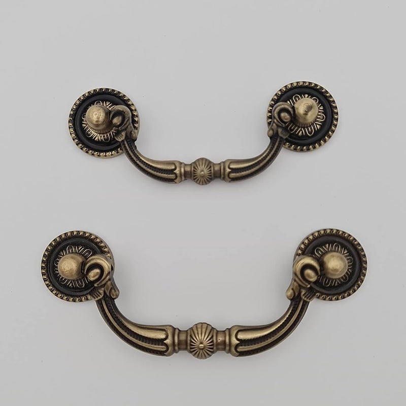 ABVIN Antique Brass Drop Handle Drawer Pull Antique Old Drawer Handles Vintage Knobs Dresser Pulls Cabinet Knob Hardware (Small) - Image 5