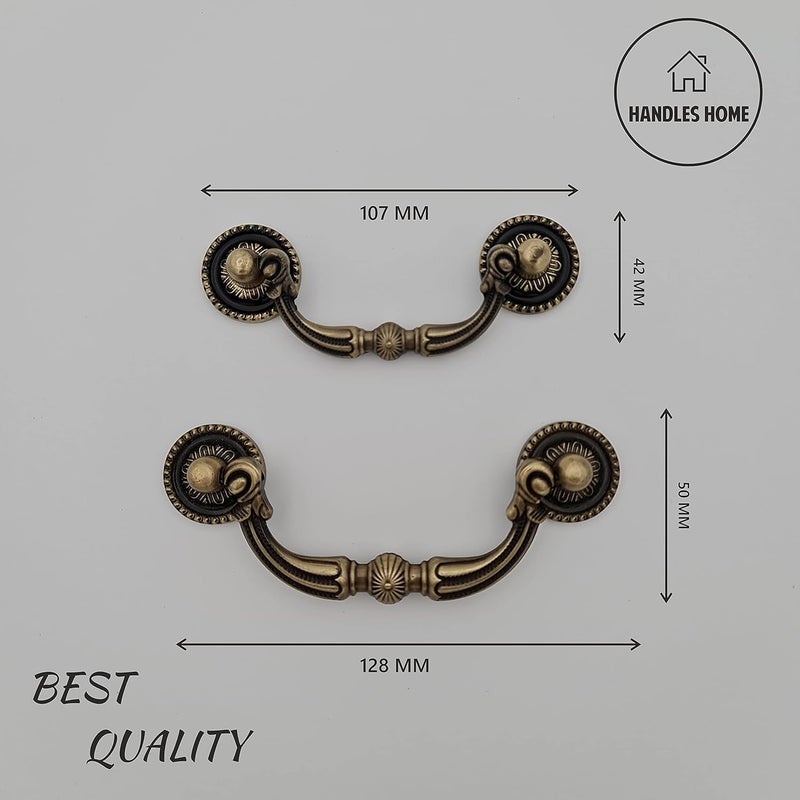 ABVIN Antique Brass Drop Handle Drawer Pull Antique Old Drawer Handles Vintage Knobs Dresser Pulls Cabinet Knob Hardware (Small) - Image 4