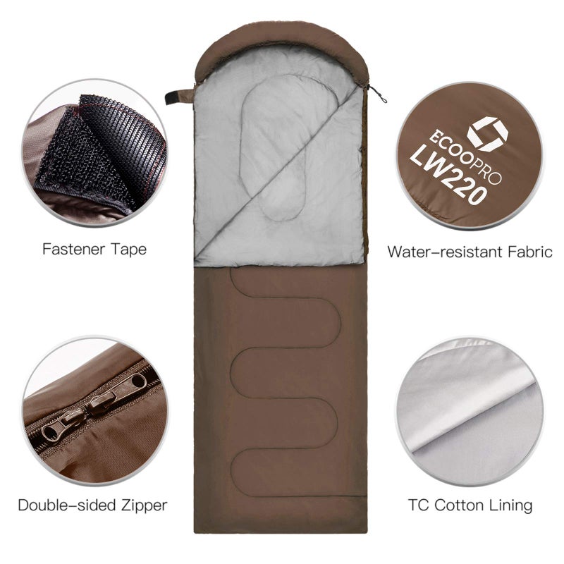 ECOOPRO Warm Weather Sleeping Bag - Portable, Waterproof, Compact Lightweight, Comfort with Compression Sack - Great for Outdoor Camping, Backpacking & Hiking-83 L x 30" W Fits Adults (K-Brown) - Image 3
