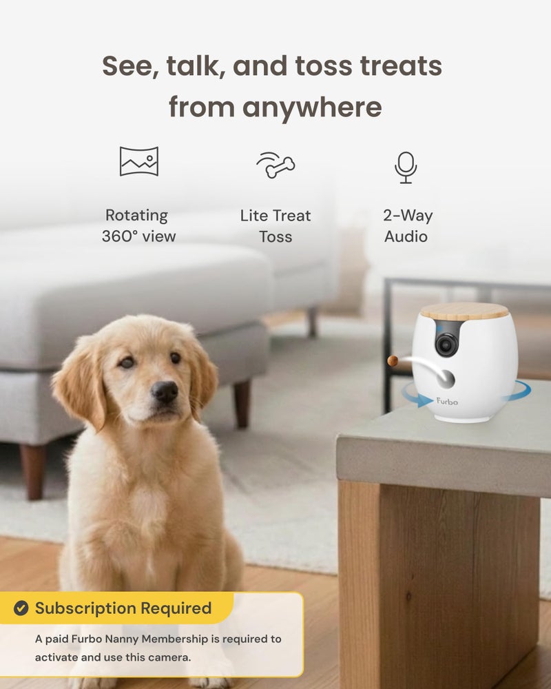 Furbo Mini 360° [Subscription Required] New 2K QHD Pet Camera - Unlock w/Paid Plan: Dog & Cat Safety Alerts, Rotating Treat Toss, 2-Way Speaker (Low Risk, 3mo Min. Cancel Anytime) - Image 2