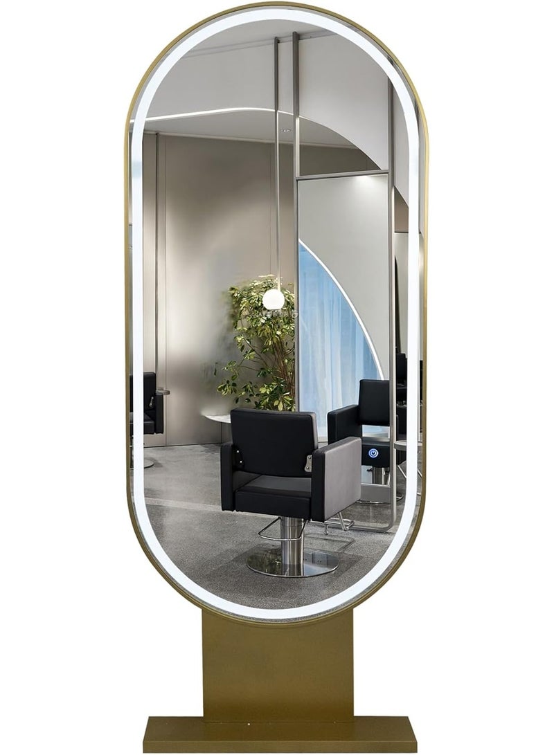 Meishida MEISHIDA Barber Mirror: A Stainless Steel, Round-Cornered, Floor-Standing, Single-Sided Hair Dressing Mirror with LED Light, Ideal for Beauty, Salon, and Barber Shop Use.  - Image 1