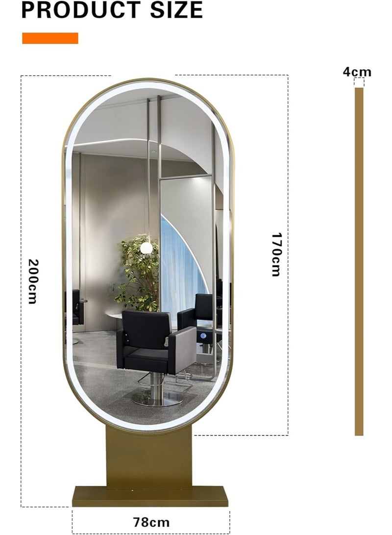 Meishida MEISHIDA Barber Mirror: A Stainless Steel, Round-Cornered, Floor-Standing, Single-Sided Hair Dressing Mirror with LED Light, Ideal for Beauty, Salon, and Barber Shop Use.  - Image 3