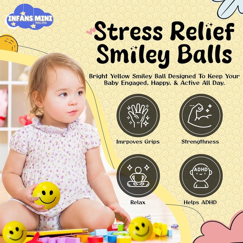 Infans Mini Smiley Balls for Kids Non-Toxic Squeeze Toys, Soft Foam Sponge Ball for Hand Exercise & Stress Relief for Adults (Pack of 72) - Image 2